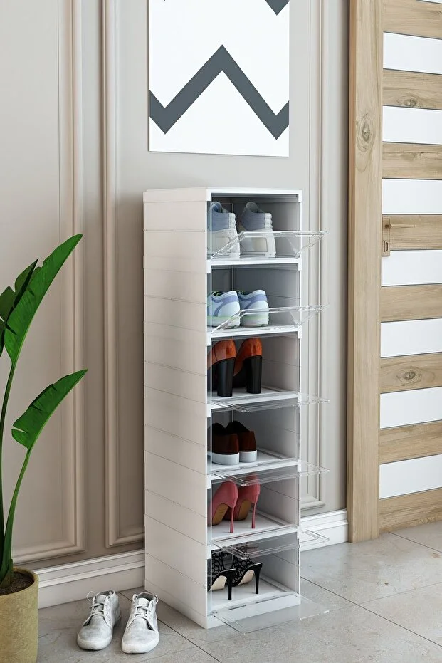 Katlanabilir Ayakkabılık, 6'lı Taşınabilir Ayakkabılık, Plastik 6 Raflı Ayakkabılık